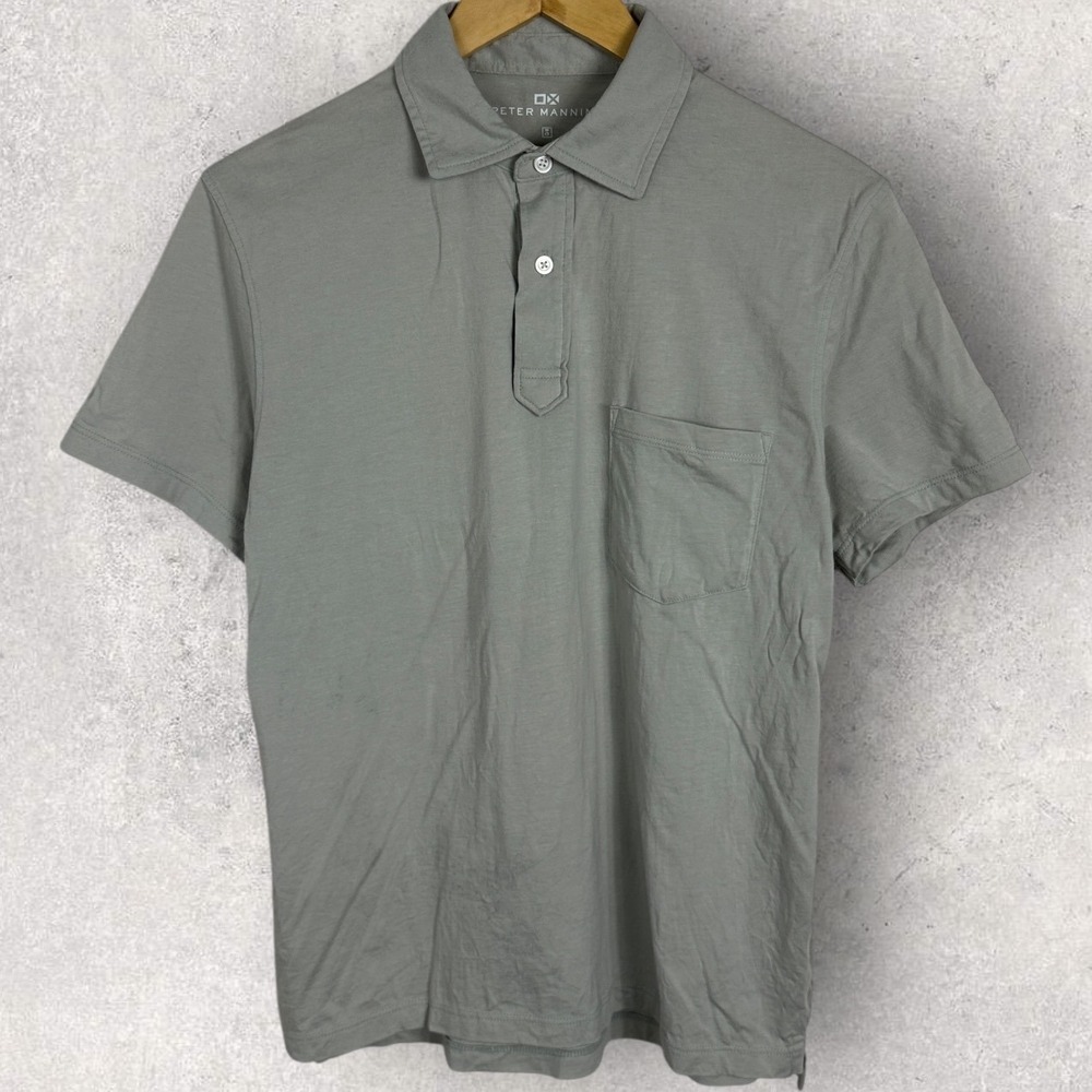 Peter Manning Short Sleeve Polo Shirt Mens Size Small‎ 3 Grey Chest Pocket Golf